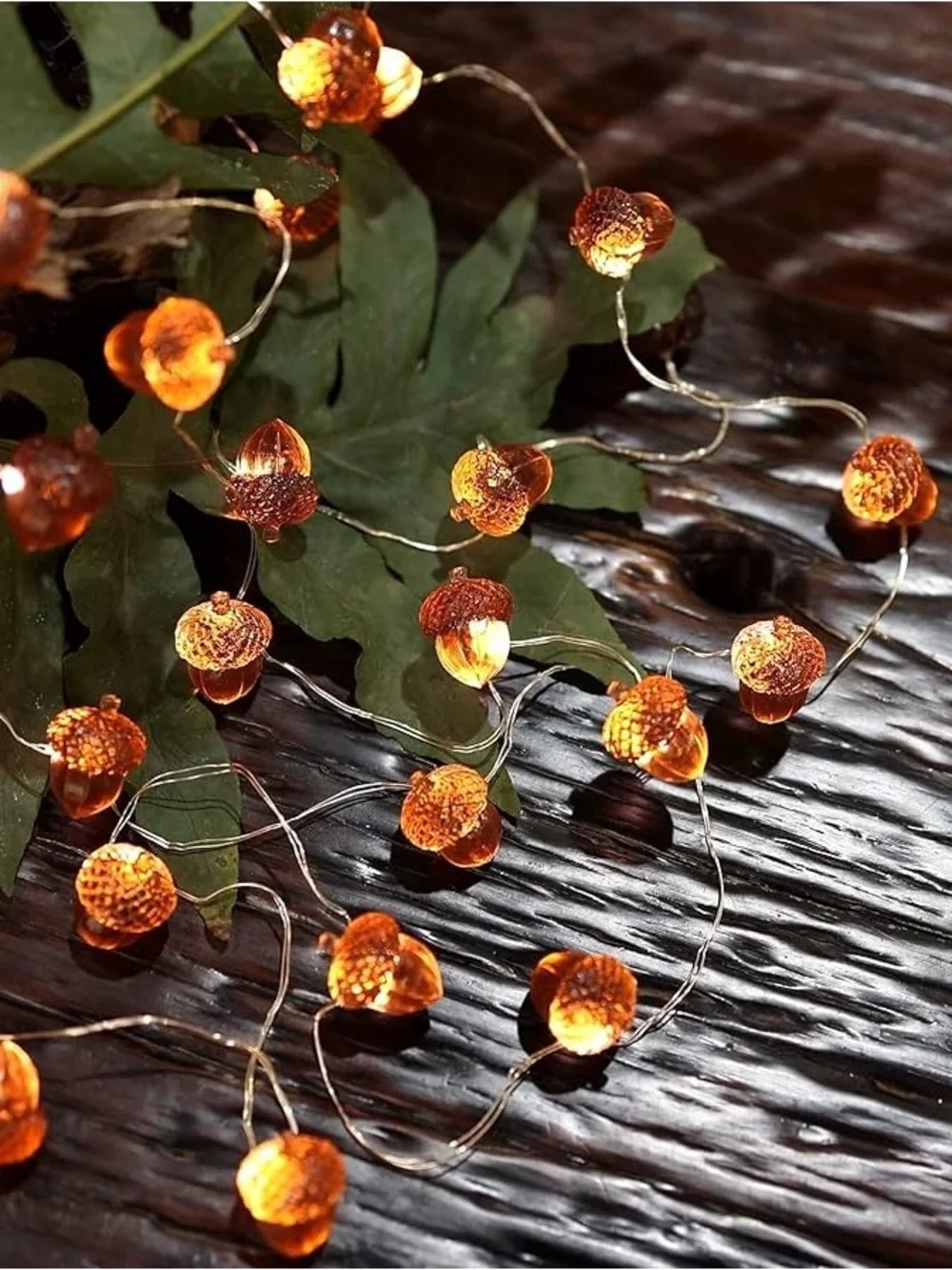 10 ft Autumn Acorn String Lights - Warm Amber Holiday Decor
